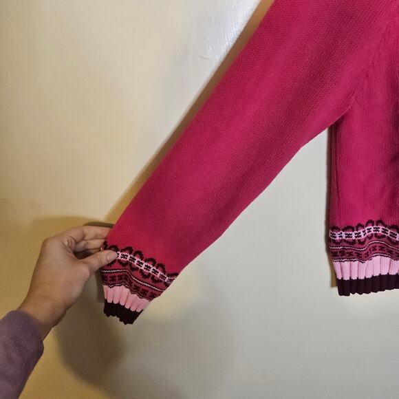 IZod Size Petite Large PL Pink Sweater Button Up Long Sleeve Cardigan Winter - Picture 4 of 10